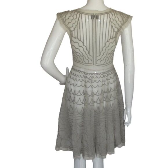 BIYA/Johnny Was Dress, S, Beige/Nude Mesh, Embroidered, SHEER, Cap shoulder - Picture 5 of 12